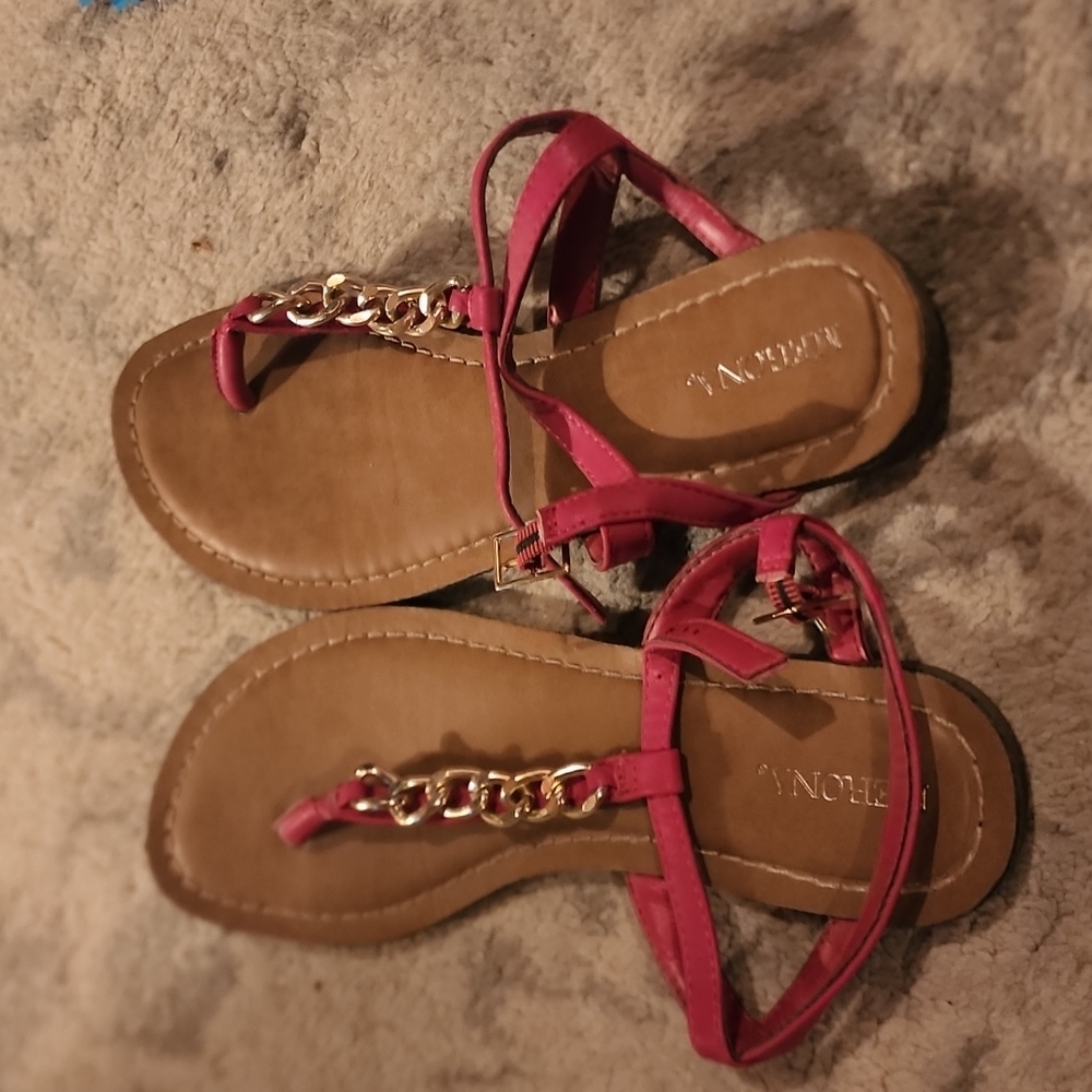 Pink Strappy Flat with Gold Accent Chain